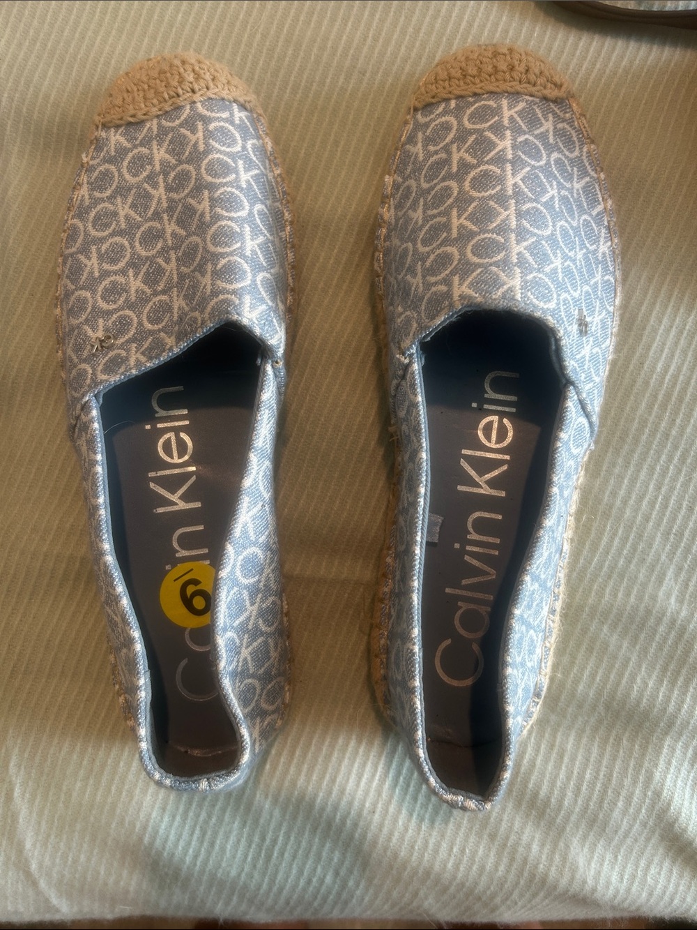 Calvin Klein Logo Espadrille Slip-On - Light Blue and Cream